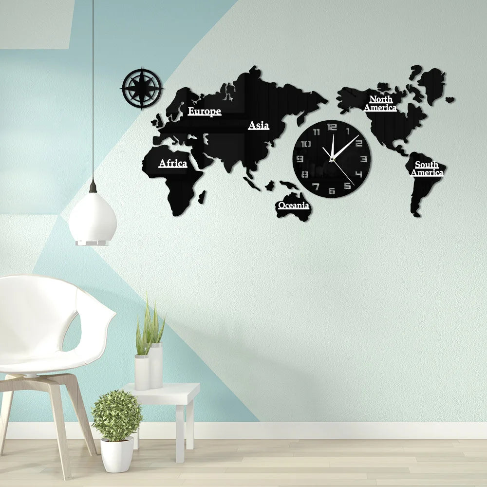 World Map Modern Silent Wall Clock