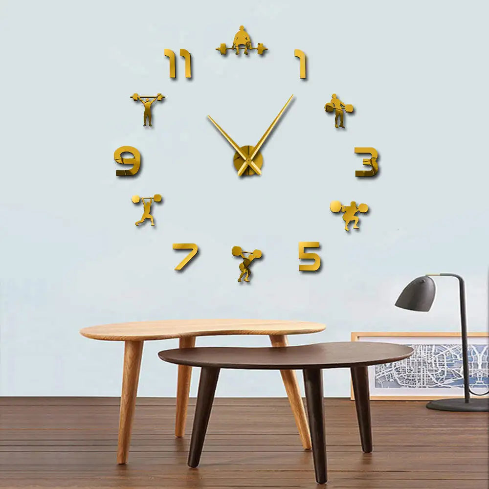 Powerlifting Wall Clock – Giant DIY Mirror Effect Gym Wall Decor
