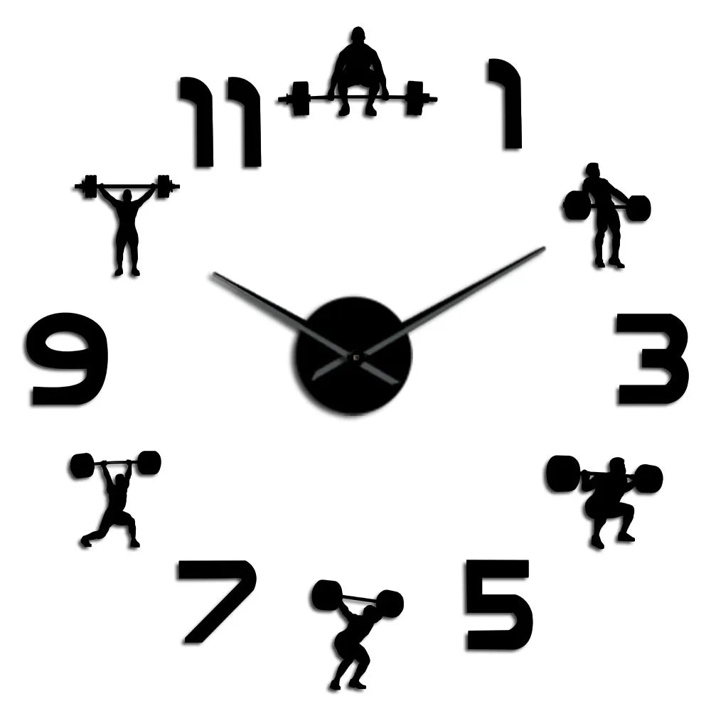Powerlifting Wall Clock – Giant DIY Mirror Effect Gym Wall Decor