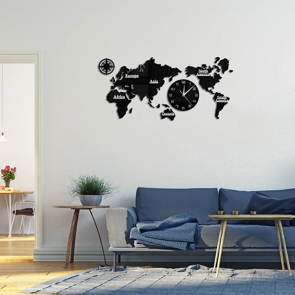 World Map Modern Silent Wall Clock