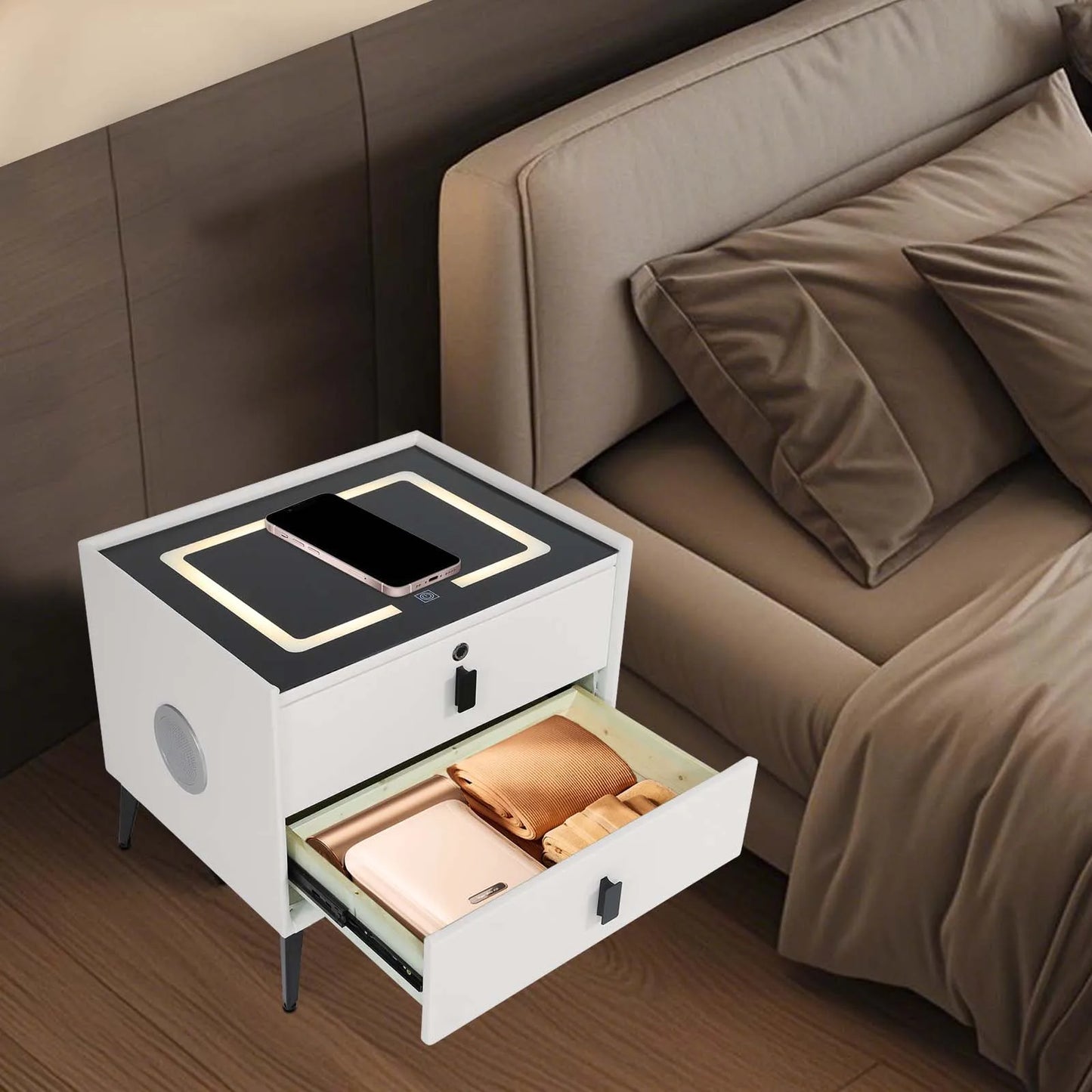 Smart LED Nightstand with Bluetooth & Wireless Charging