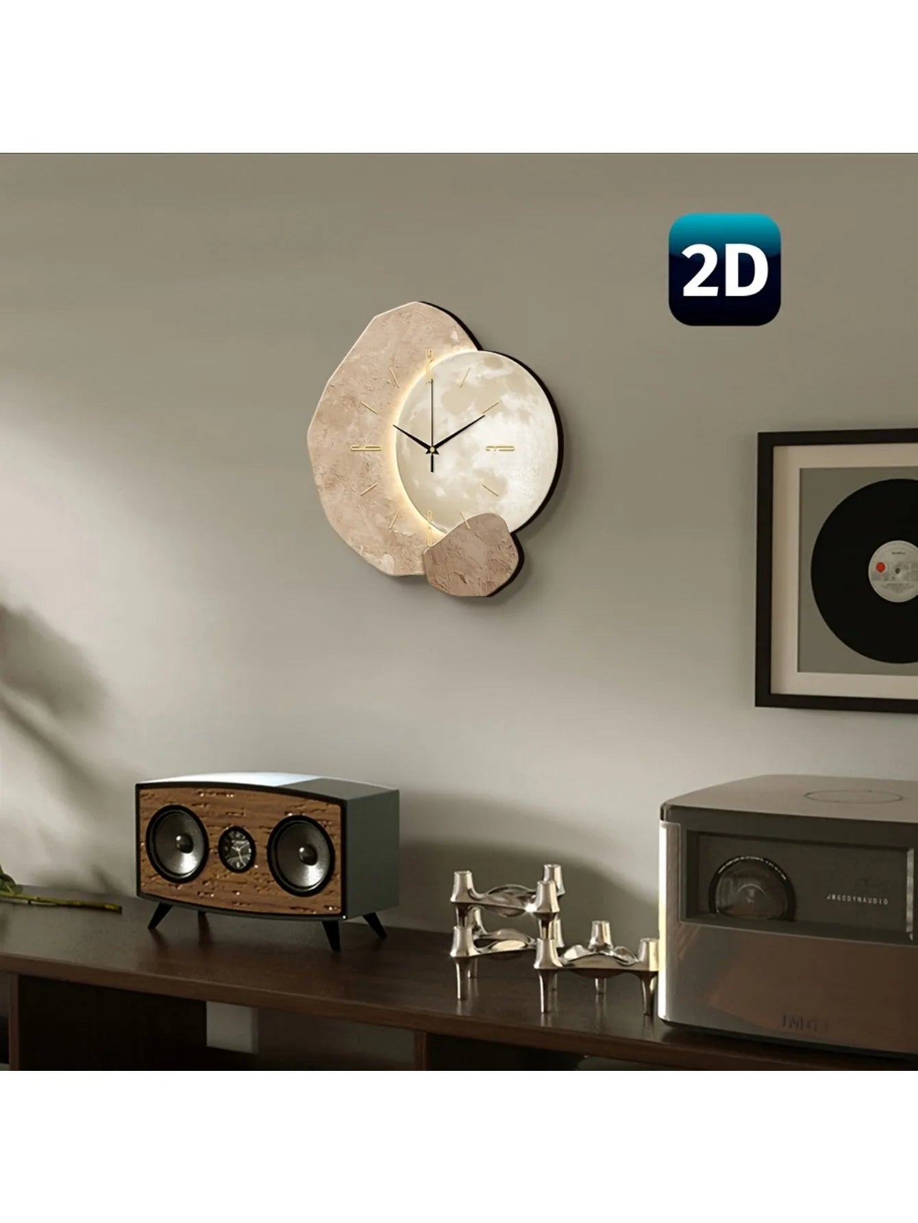 Moon Phase Silent Wooden Wall Clock – Minimalist Quartz Design for Home & Office