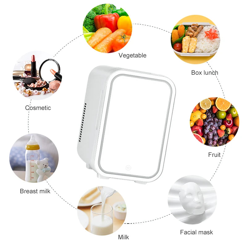 4L Mini Beauty Fridge – With LED Mirror & Portable Cooling