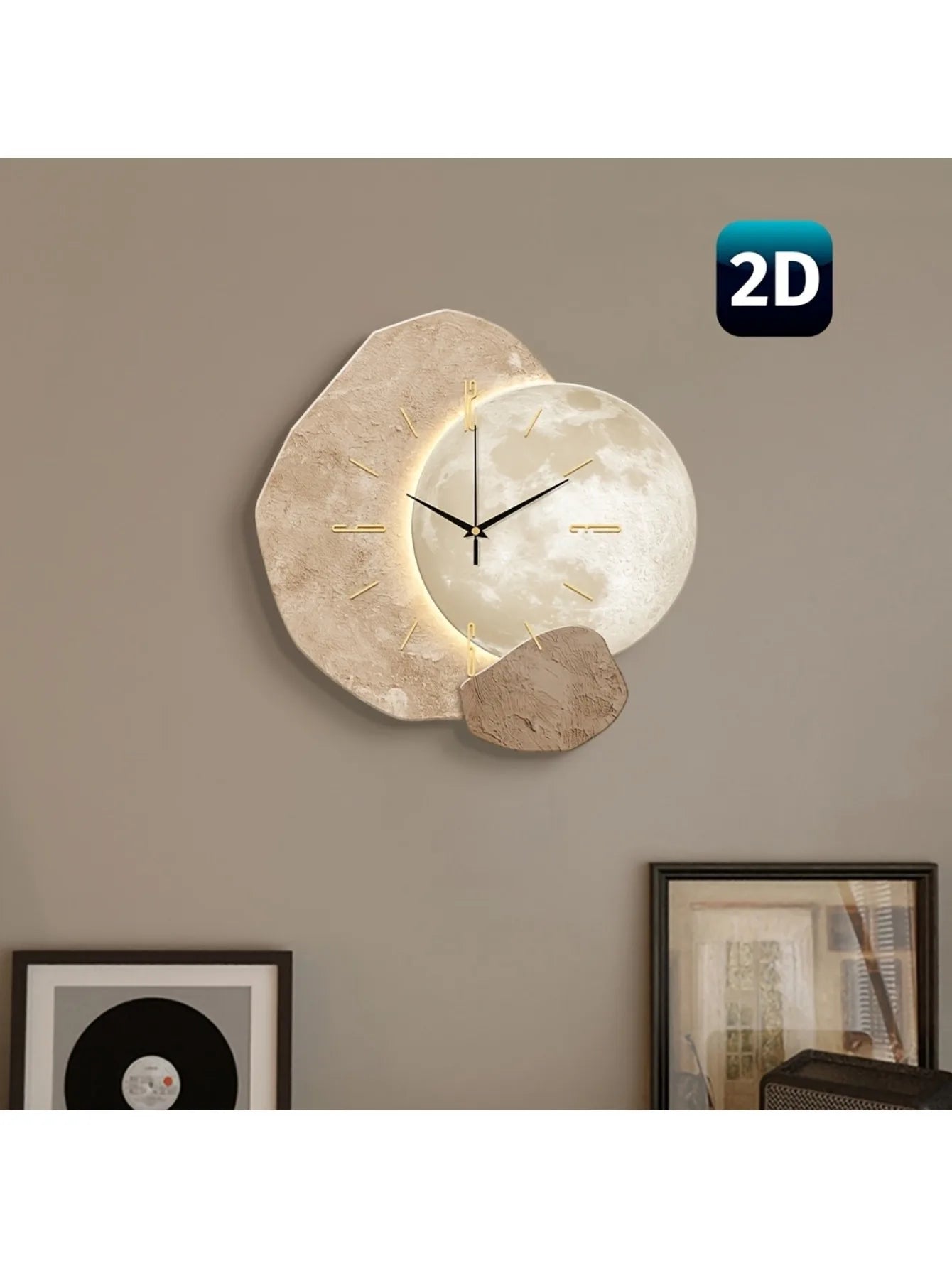 Moon Phase Silent Wooden Wall Clock – Minimalist Quartz Design for Home & Office