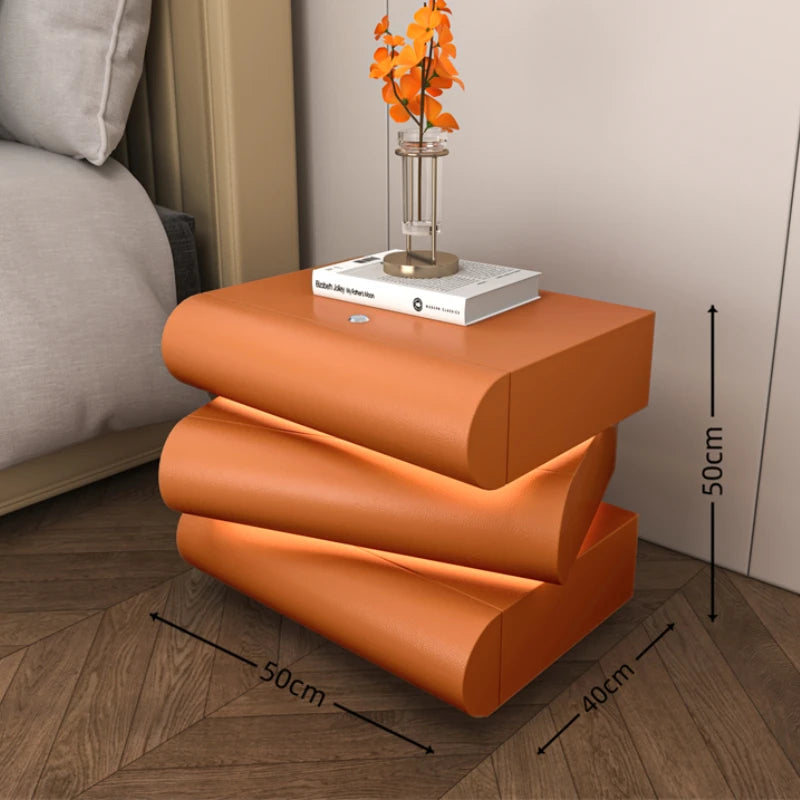 360° Rotating Smart Bedside Cabinet – LED & Leather Finish