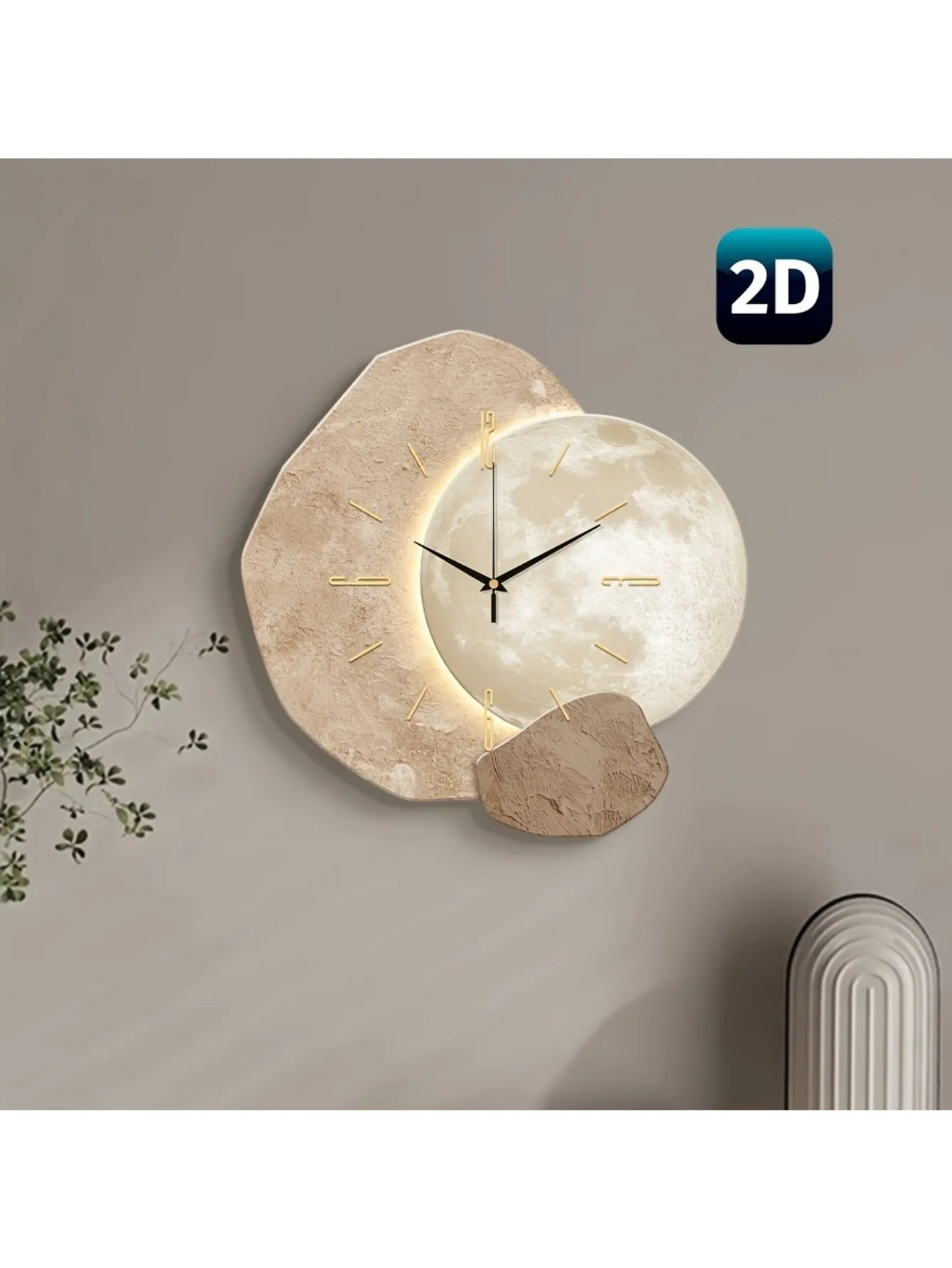Moon Phase Silent Wooden Wall Clock – Minimalist Quartz Design for Home & Office