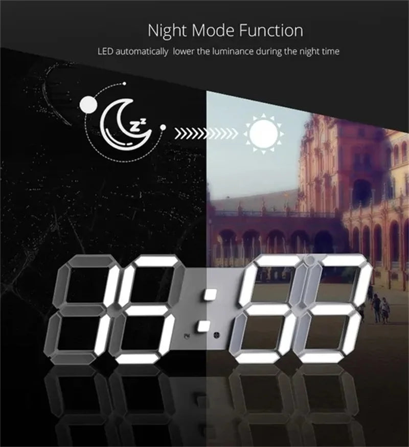 3D LED Digital Wall Clock – Date, Time & Temperature Display