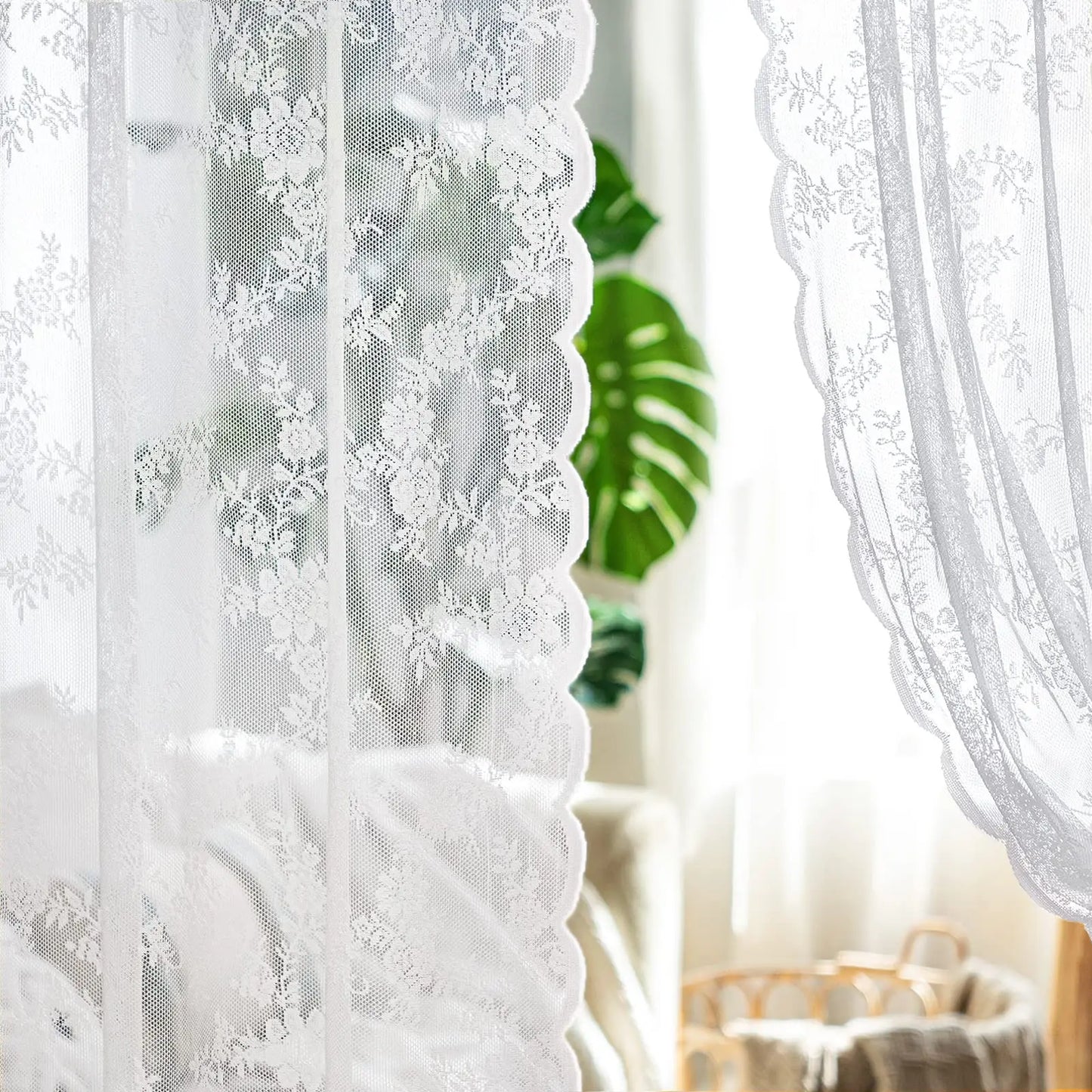 Floral Lace Sheer Curtain – Elegant Rod Pocket Panel