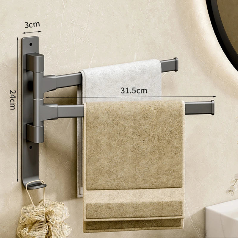 Bathroom Towel Rack Rotatable Towel Holder Space Aluminum 2/3/4/5-Bar Towel Hanger Kitchen Shelf Paper Hanging Wall Mounted