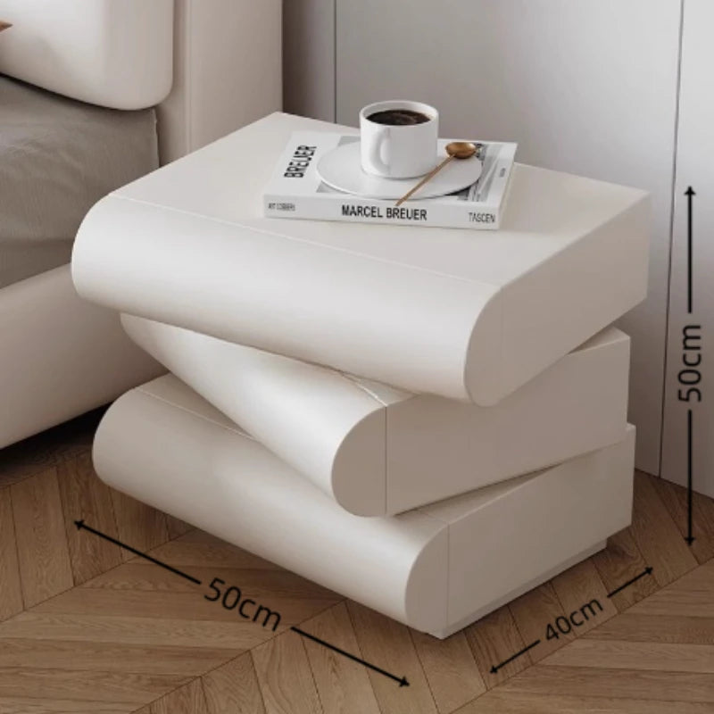 360° Rotating Smart Bedside Cabinet – LED & Leather Finish