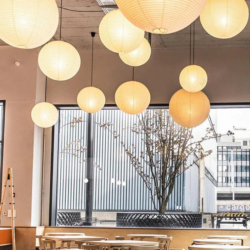Wabi-Sabi Pendant Lamp – Japanese Style Round Rice Paper Hanging Light