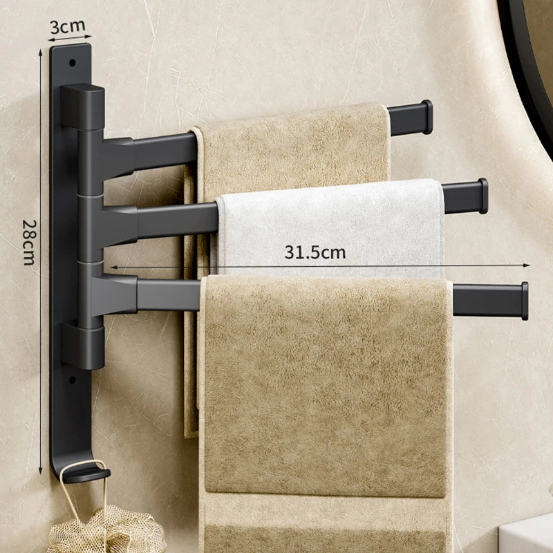 Bathroom Towel Rack Rotatable Towel Holder Space Aluminum 2/3/4/5-Bar Towel Hanger Kitchen Shelf Paper Hanging Wall Mounted