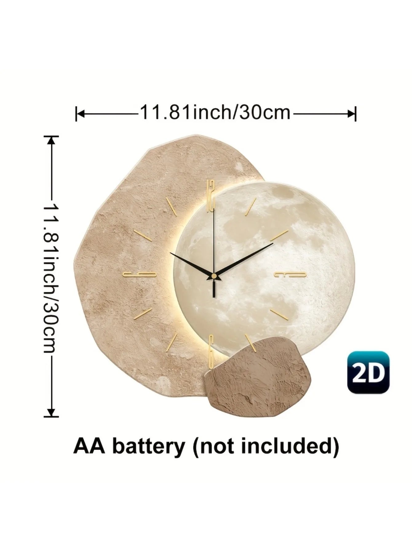 Moon Phase Silent Wooden Wall Clock – Minimalist Quartz Design for Home & Office