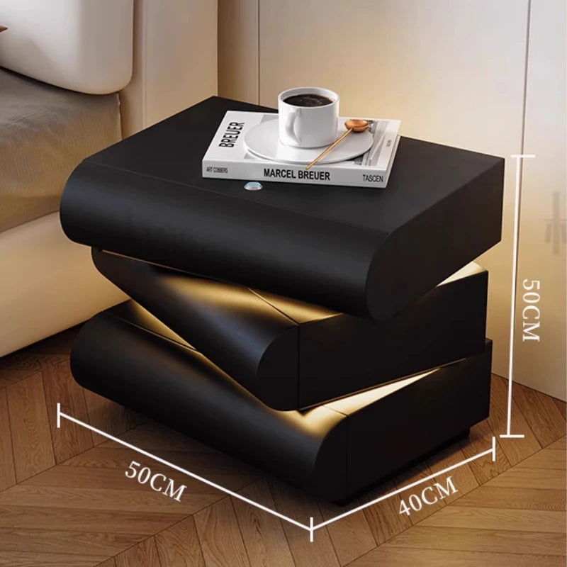 360° Rotating Smart Bedside Cabinet – LED & Leather Finish