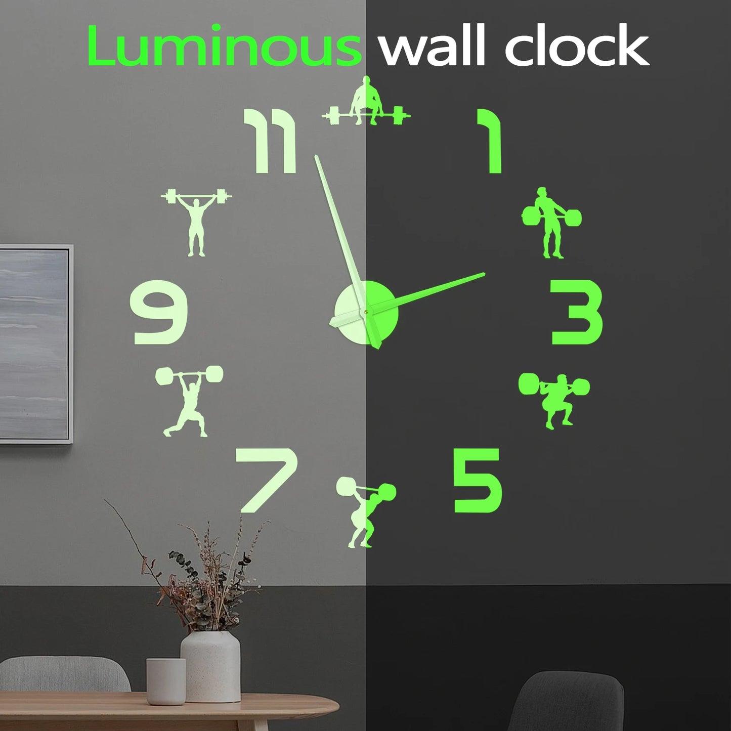 Powerlifting Wall Clock – Giant DIY Mirror Effect Gym Wall Decor
