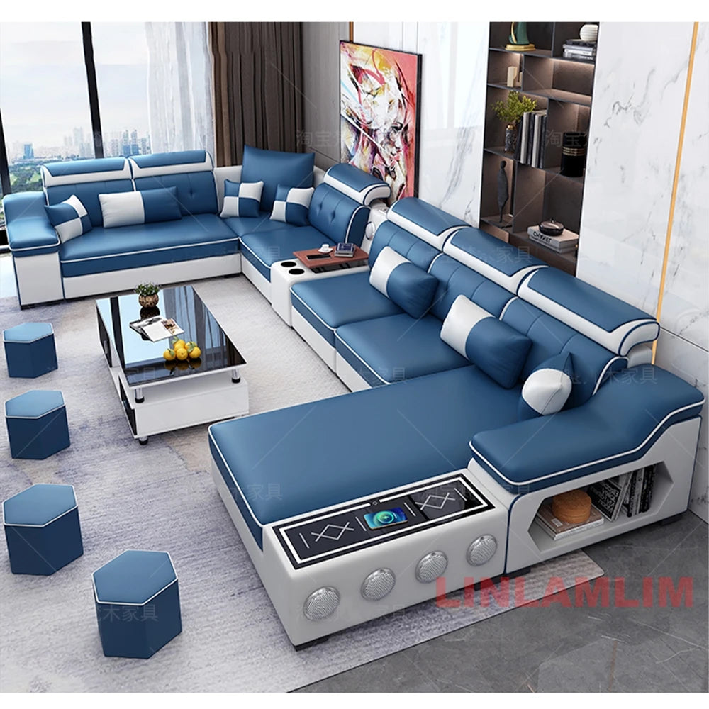 MANBAS Smart Sectional Sofa with Chaise, Bluetooth & USB – Modern Comfort