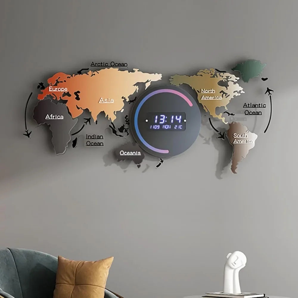 Modern LED Digital World Map Wall Clock