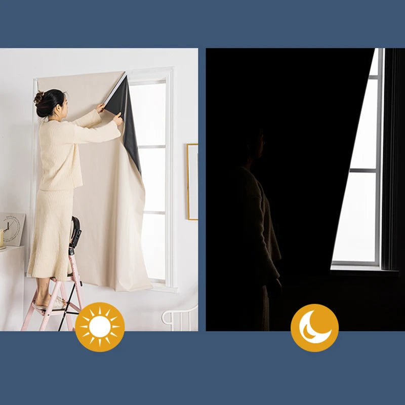 100% Blackout Self-Adhesive Curtains – No Drilling, Total Privacy