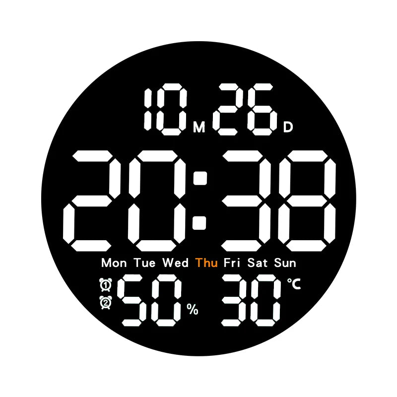10-Inch LED Digital Wall Clock with Remote – Time, Temperature, Humidity & Alarms
