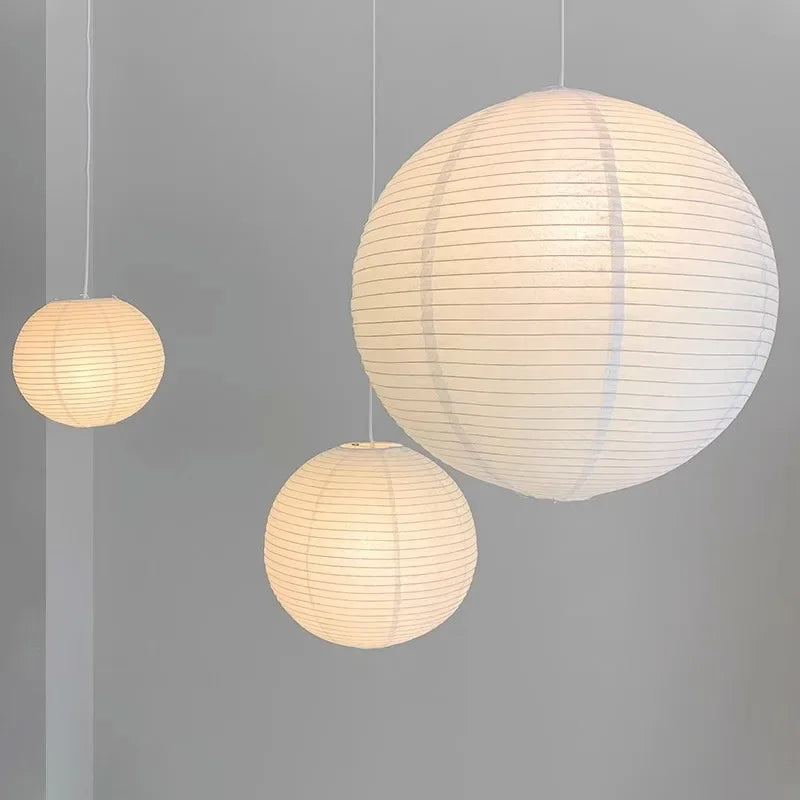 Wabi-Sabi Pendant Lamp – Japanese Style Round Rice Paper Hanging Light