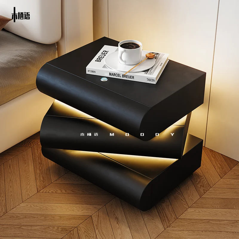 360° Rotating Smart Bedside Cabinet – LED & Leather Finish