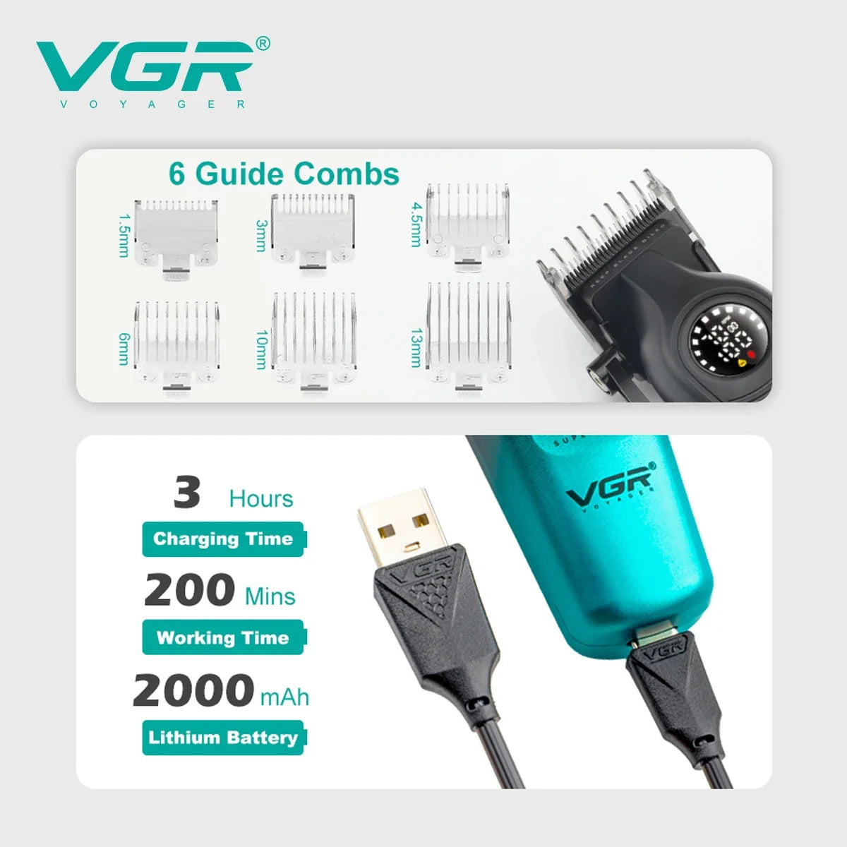 VGR V-196 Pro Hair Clipper | Cordless with LED Display