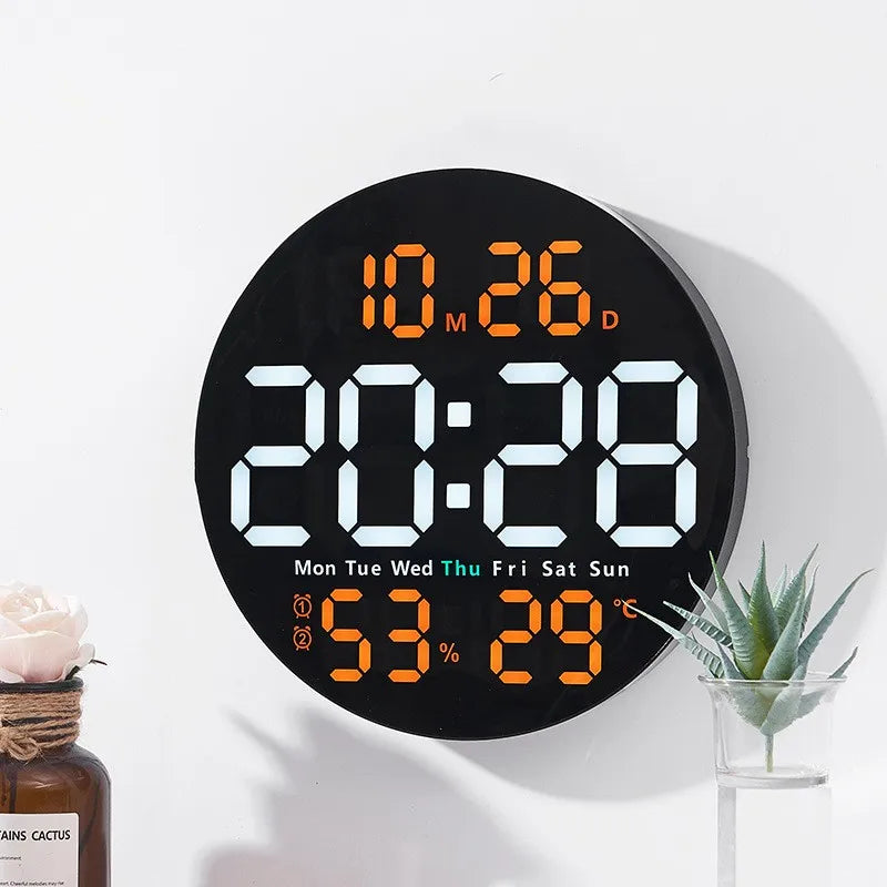 10-Inch LED Digital Wall Clock with Remote – Time, Temperature, Humidity & Alarms