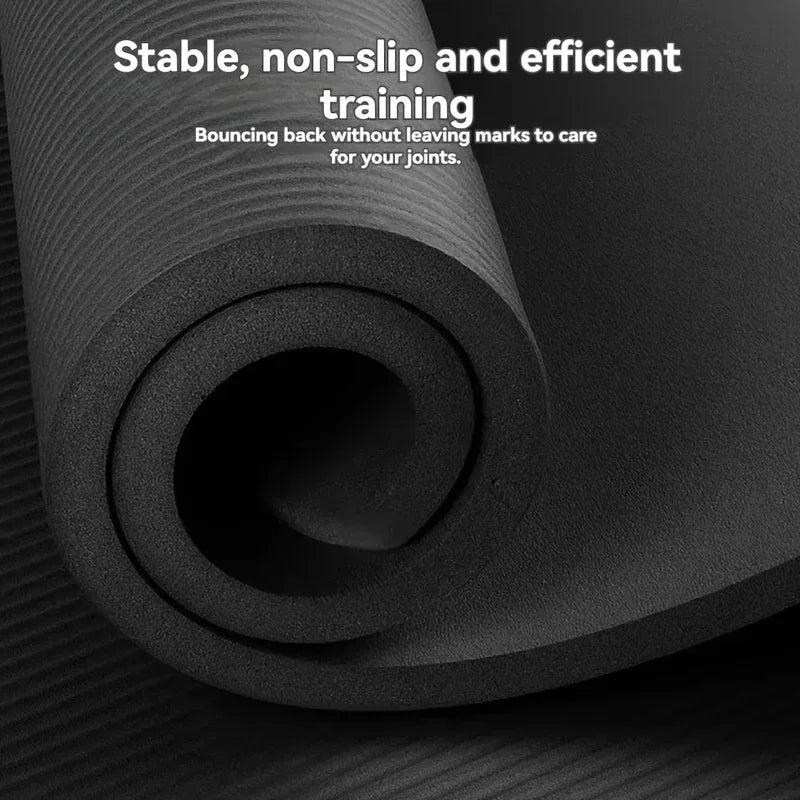 Premium Thick Black Yoga Mat – Extra Cushioned NBR for Home Fitness & Workouts
