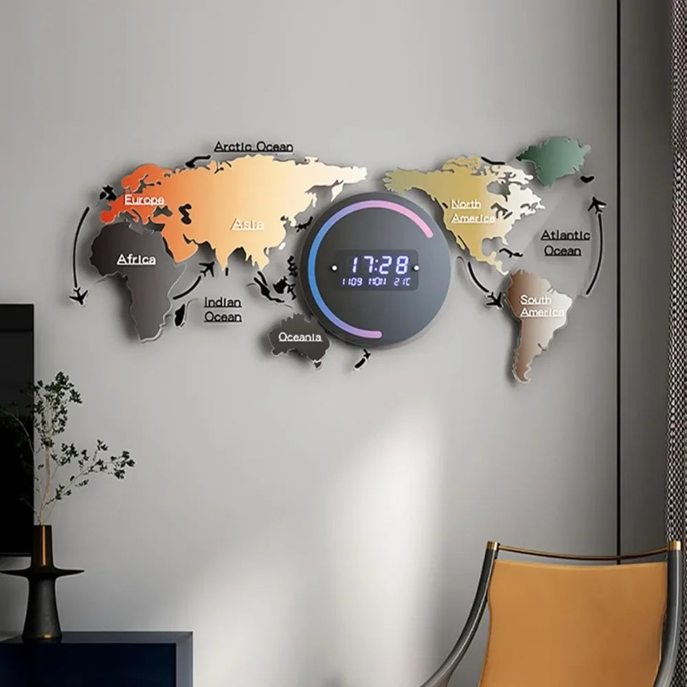 Modern LED Digital World Map Wall Clock