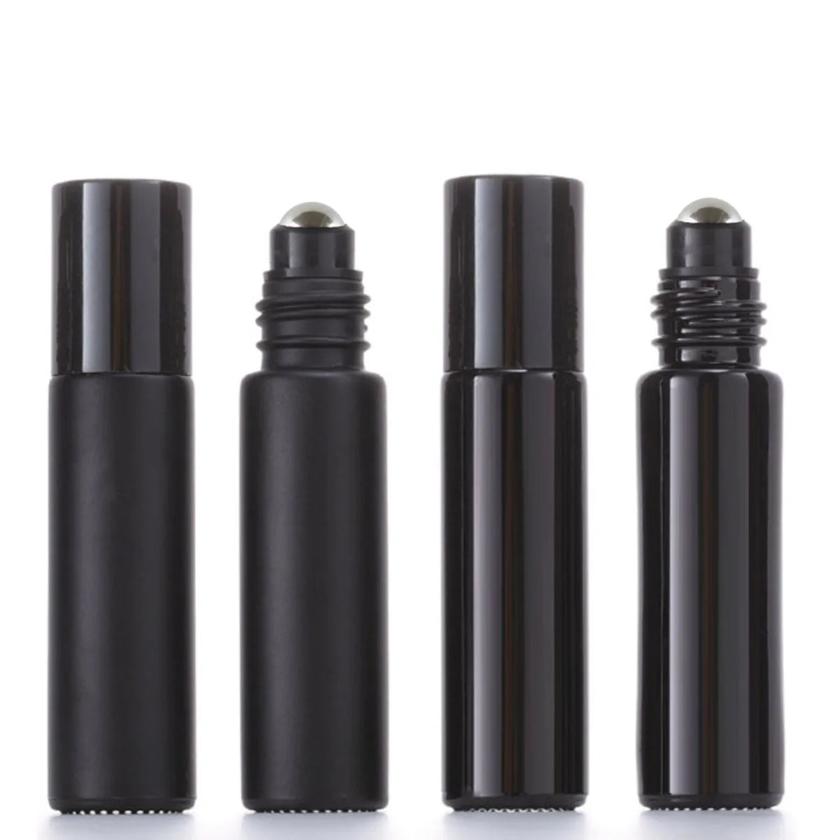 Refillable Black Glass Roll-On Bottles – 5ML / 10ML with Obsidian Roller & Bamboo Cap