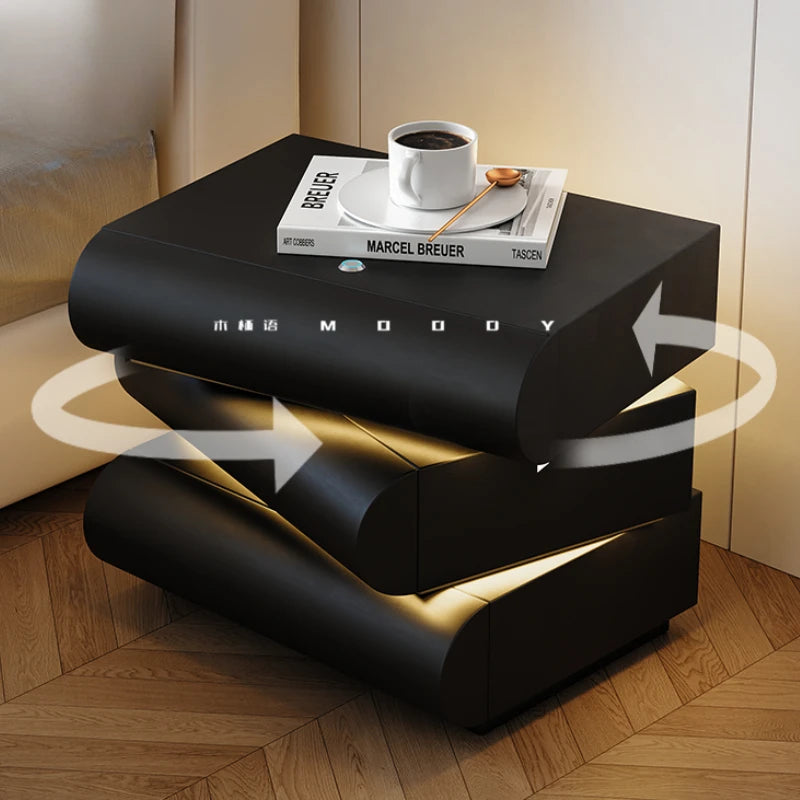 360° Rotating Smart Bedside Cabinet – LED & Leather Finish