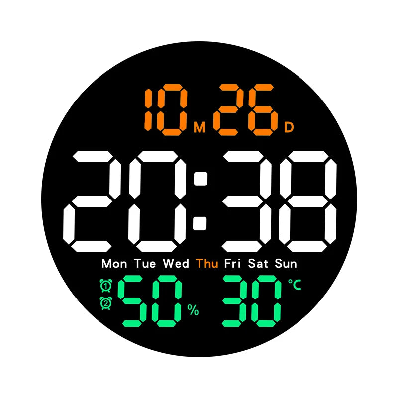 10-Inch LED Digital Wall Clock with Remote – Time, Temperature, Humidity & Alarms