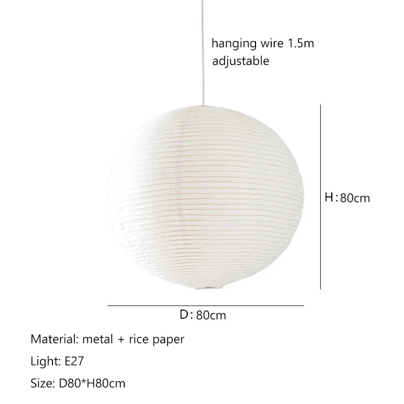 Wabi-Sabi Pendant Lamp – Japanese Style Round Rice Paper Hanging Light