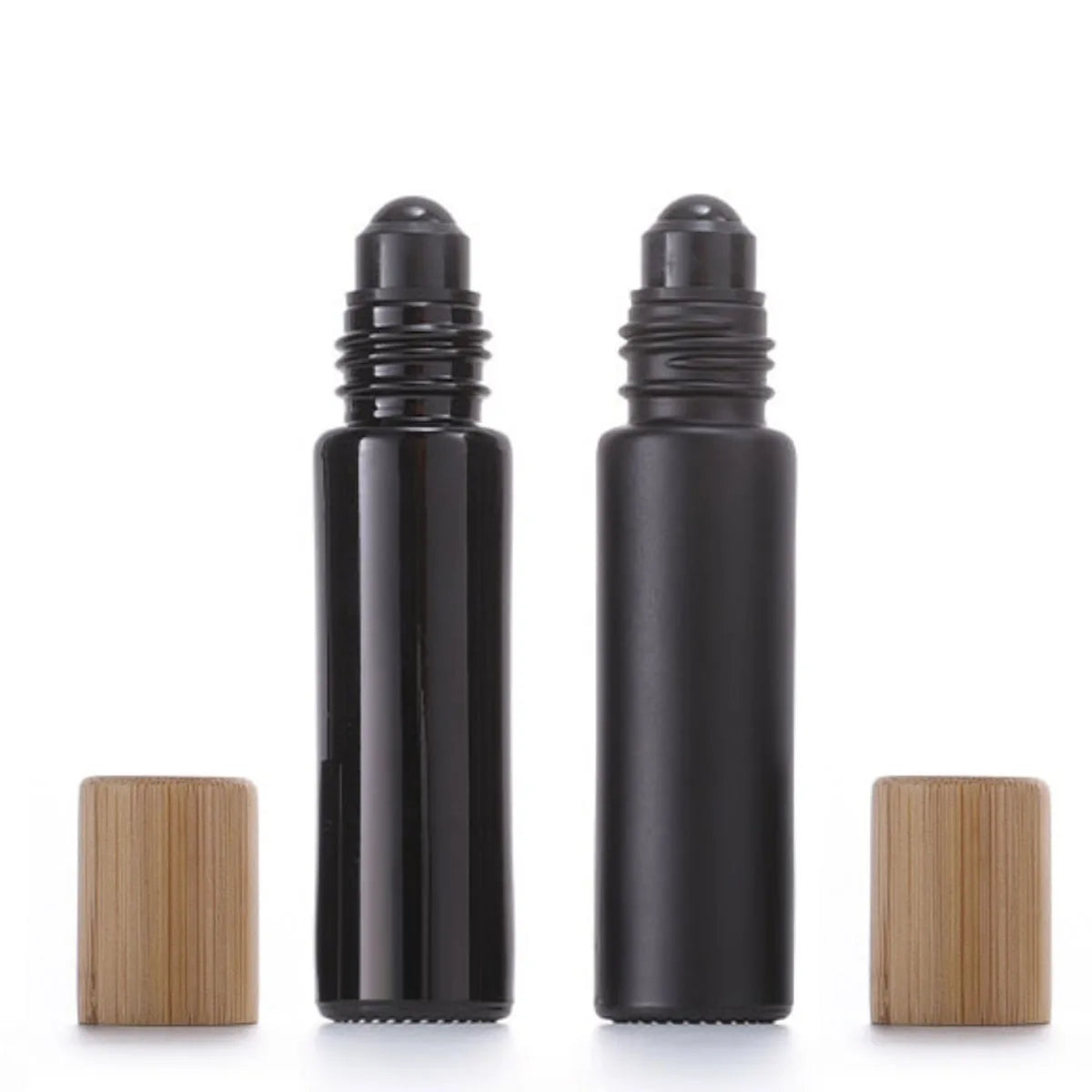 Refillable Black Glass Roll-On Bottles – 5ML / 10ML with Obsidian Roller & Bamboo Cap