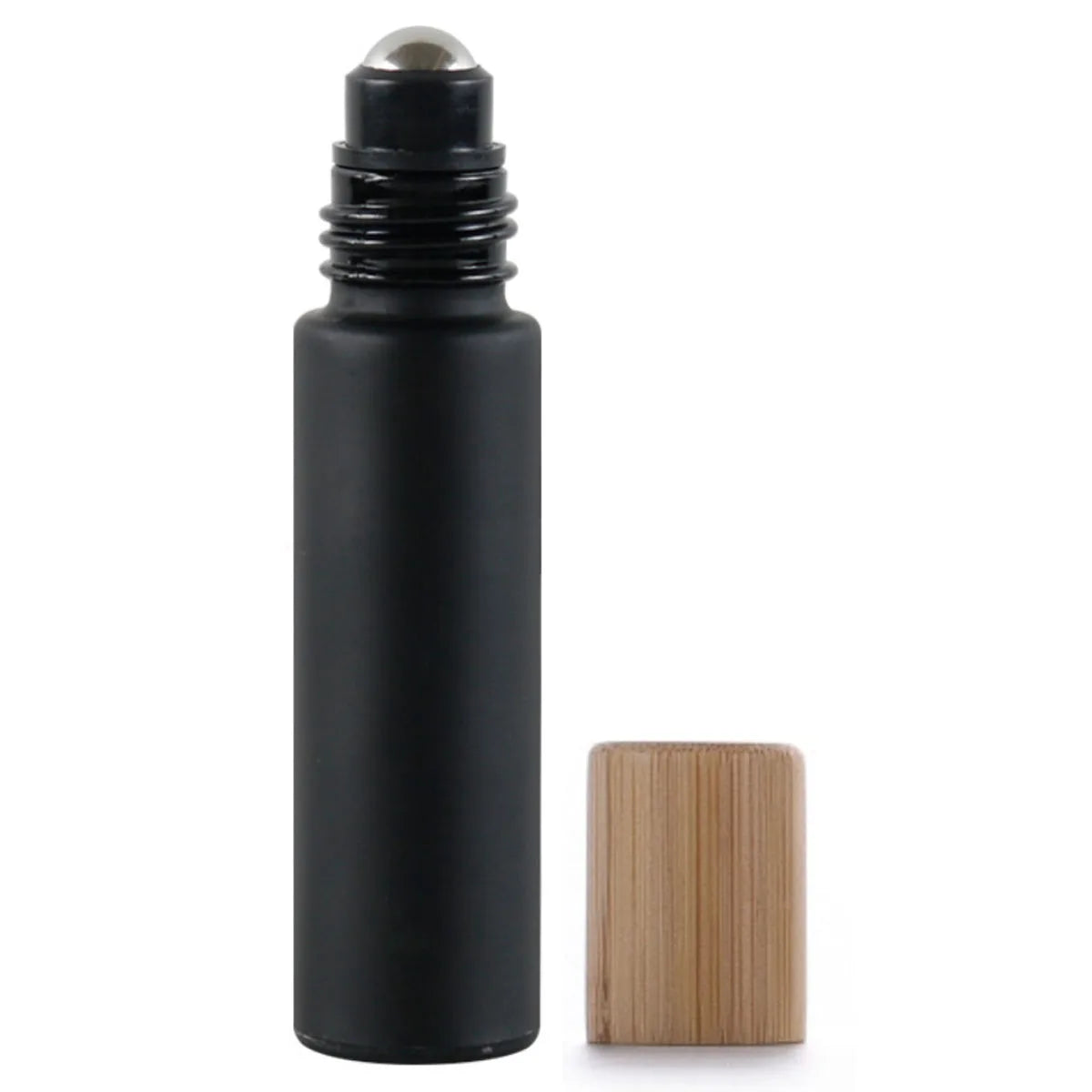 Refillable Black Glass Roll-On Bottles – 5ML / 10ML with Obsidian Roller & Bamboo Cap
