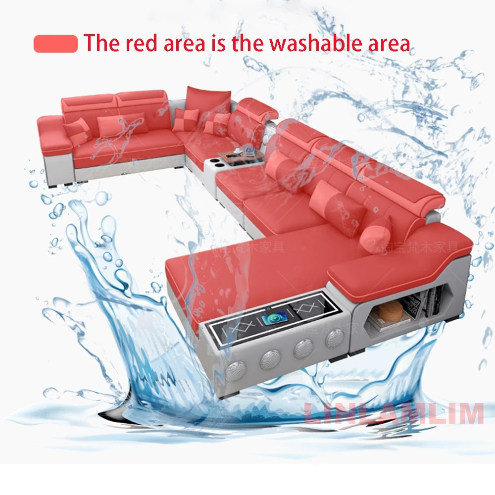 MANBAS Smart Sectional Sofa with Chaise, Bluetooth & USB – Modern Comfort