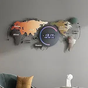 Modern LED Digital World Map Wall Clock