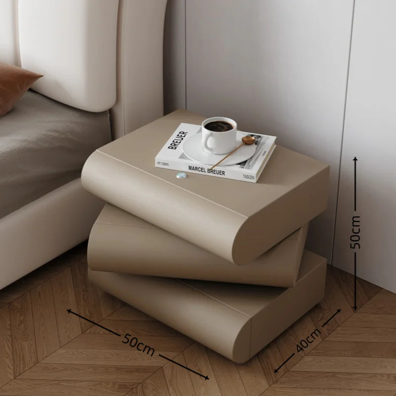360° Rotating Smart Bedside Cabinet – LED & Leather Finish