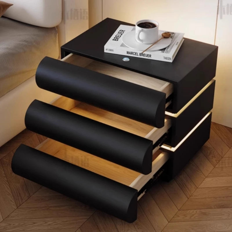 360° Rotating Smart Bedside Cabinet – LED & Leather Finish