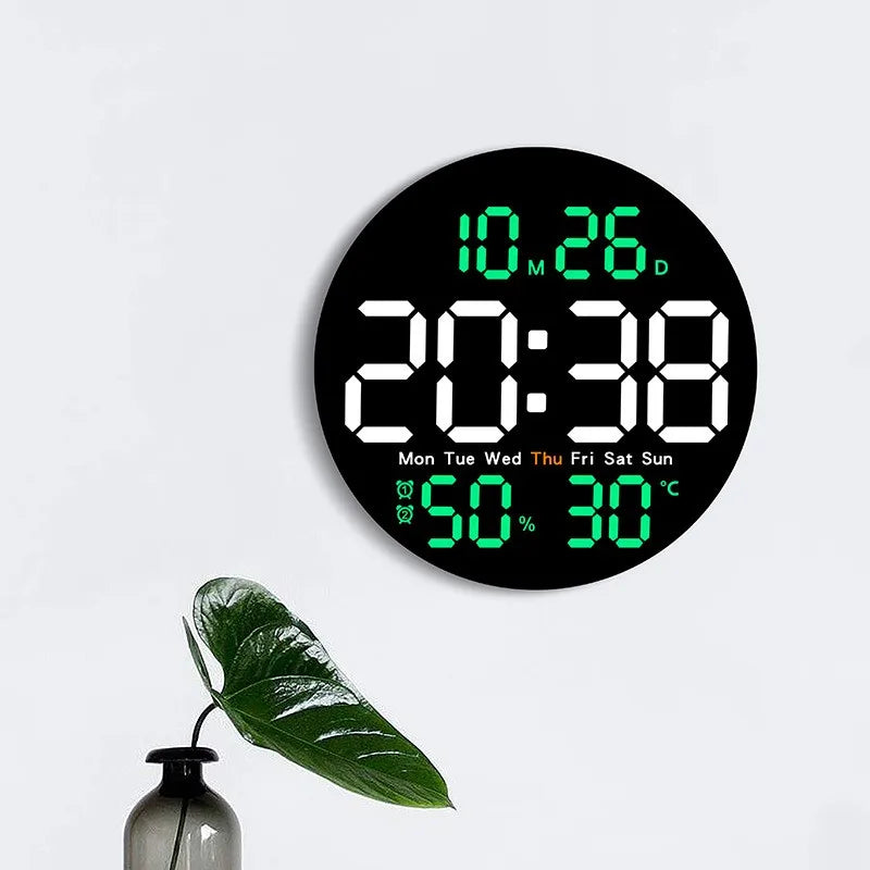10-Inch LED Digital Wall Clock with Remote – Time, Temperature, Humidity & Alarms