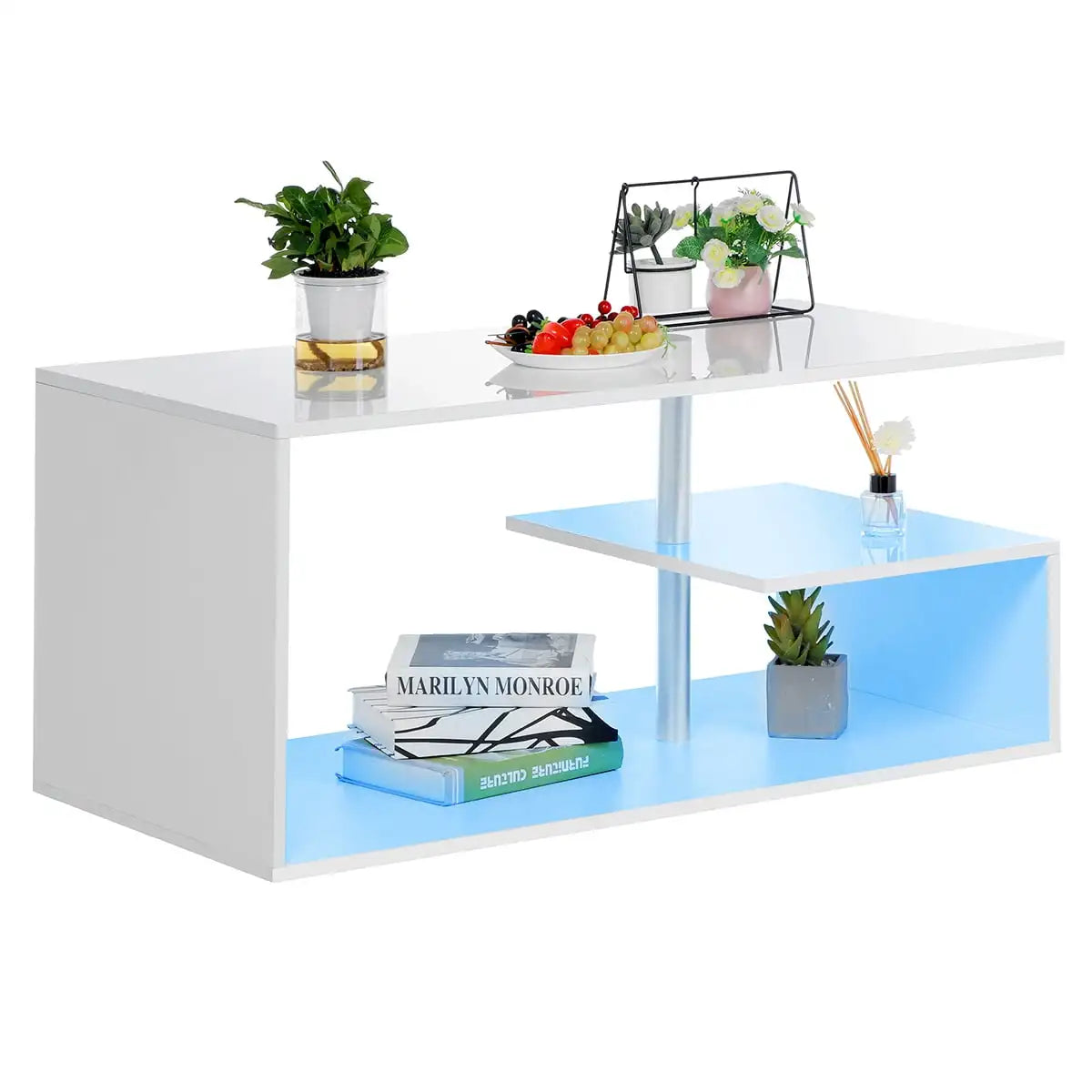 High Gloss LED Coffee Table – Smart S-Shape Design