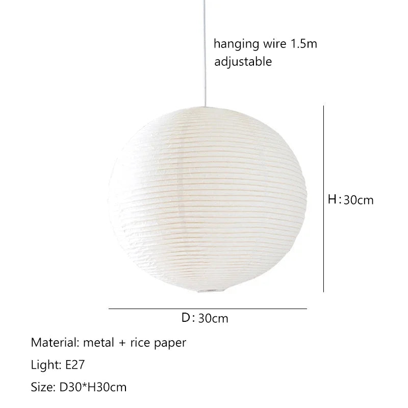 Wabi-Sabi Pendant Lamp – Japanese Style Round Rice Paper Hanging Light