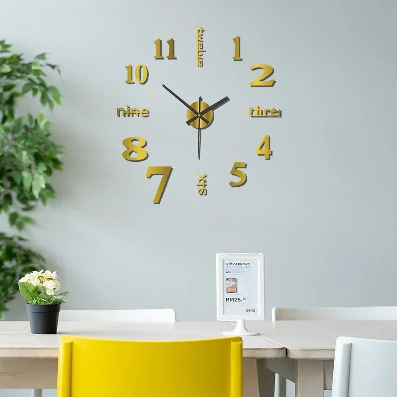 No-Punch DIY 3D Wall Clock – Creative Silent Modern Design Wall Decal