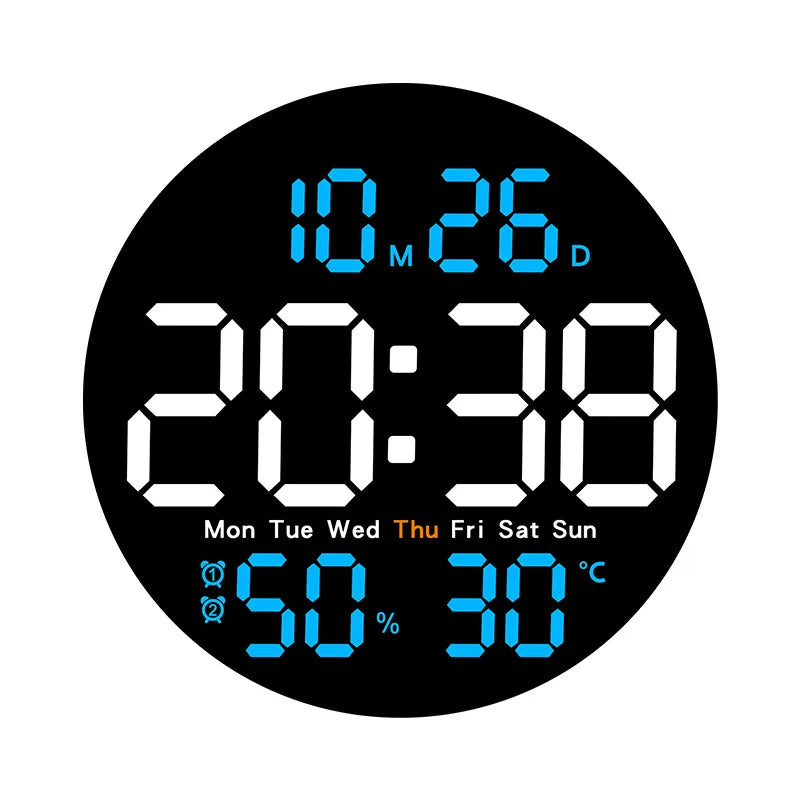 10-Inch LED Digital Wall Clock with Remote – Time, Temperature, Humidity & Alarms
