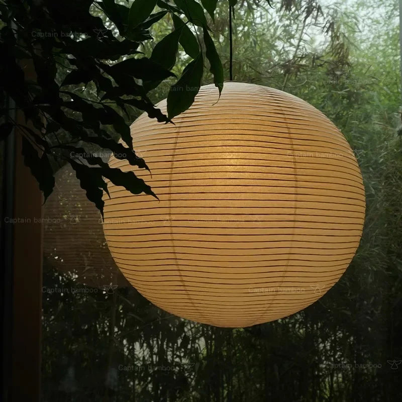 Wabi-Sabi Pendant Lamp – Japanese Style Round Rice Paper Hanging Light