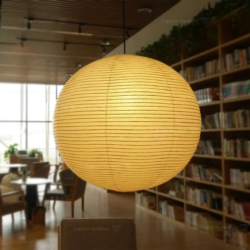 Wabi-Sabi Pendant Lamp – Japanese Style Round Rice Paper Hanging Light