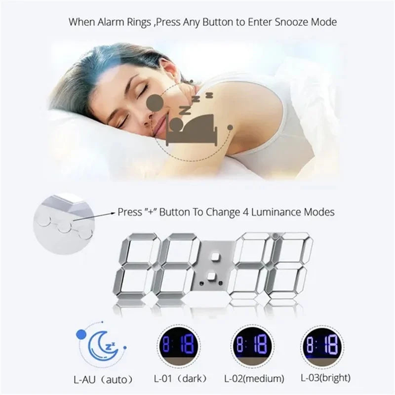 3D LED Digital Wall Clock – Date, Time & Temperature Display