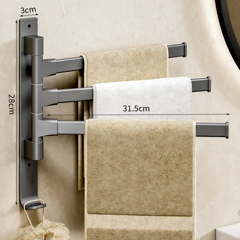 Bathroom Towel Rack Rotatable Towel Holder Space Aluminum 2/3/4/5-Bar Towel Hanger Kitchen Shelf Paper Hanging Wall Mounted
