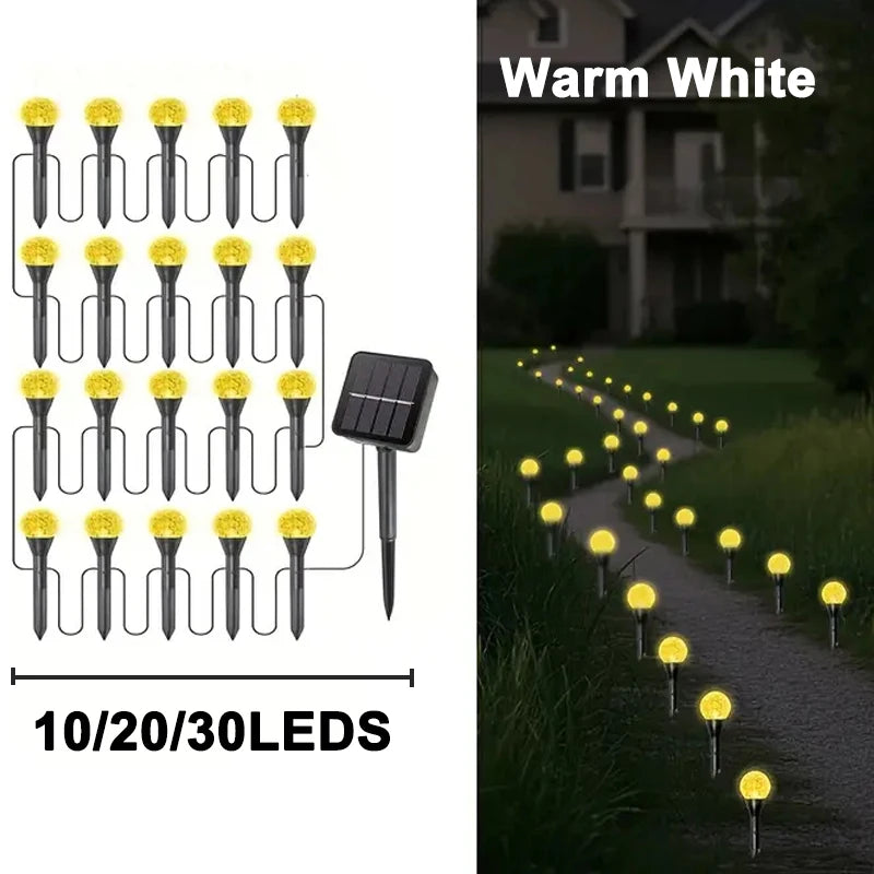 30 LED Solar Bubble Ball Pathway Lights – Waterproof Garden String Lights for Outdoor Decoration