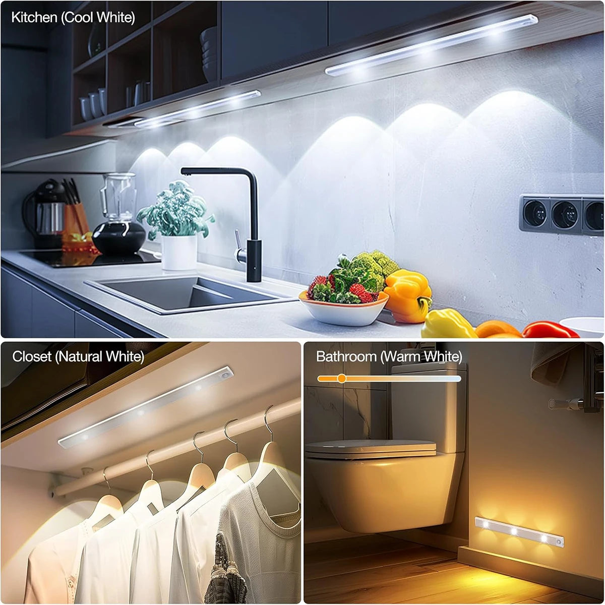 Ultra Slim LED Motion Sensor Light – USB Rechargeable Cabinet Strip (10–50cm)